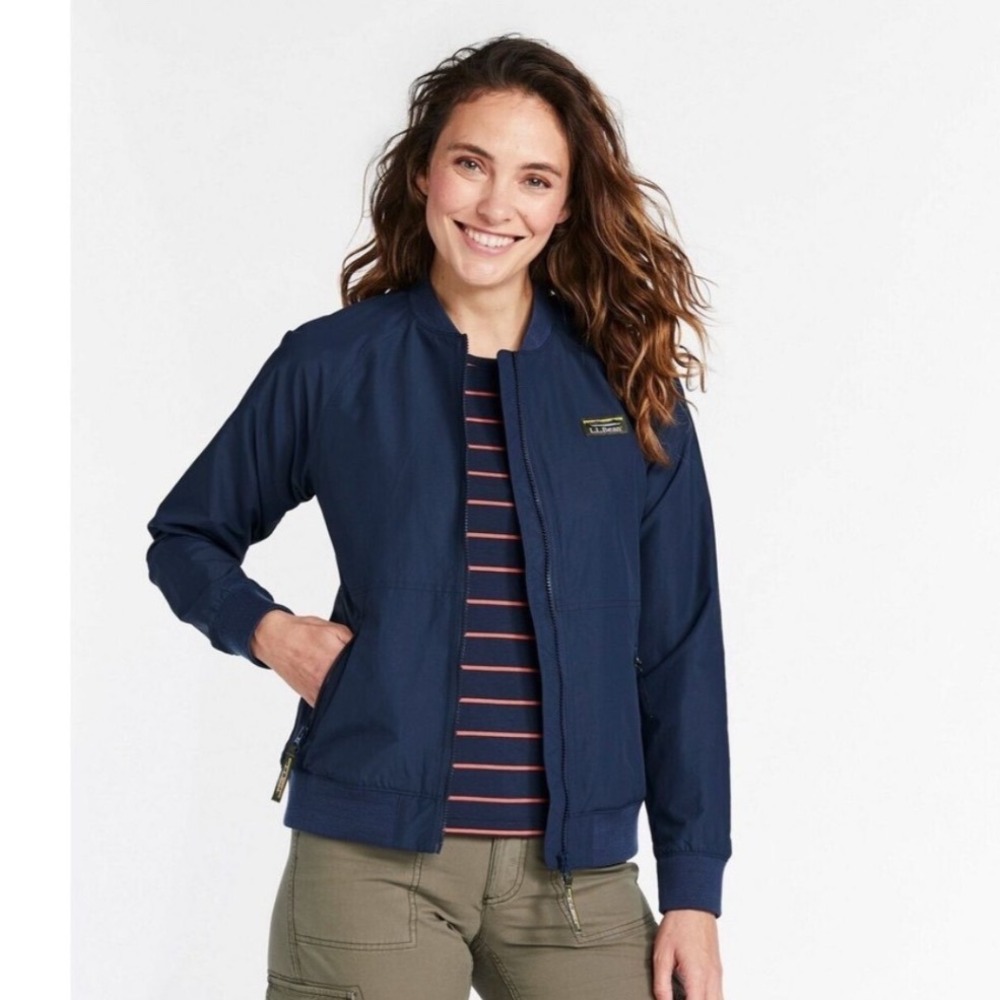 LL Bean Three Season Classic Bomber Jacket Navy Blue Full Zip XL Womens